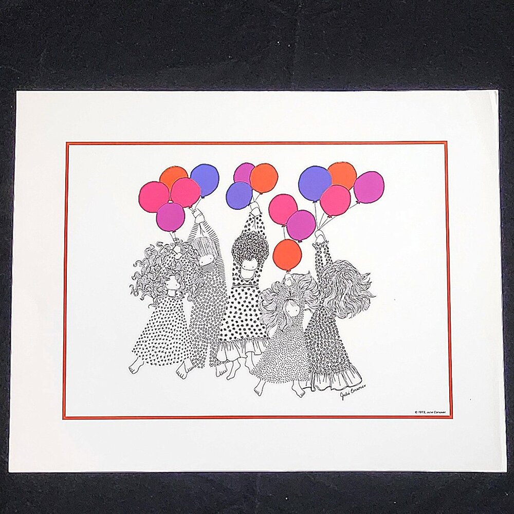 Julie Corsover Children's Prints "Flying Balloons"  - Vintage 1973 Unframed: New